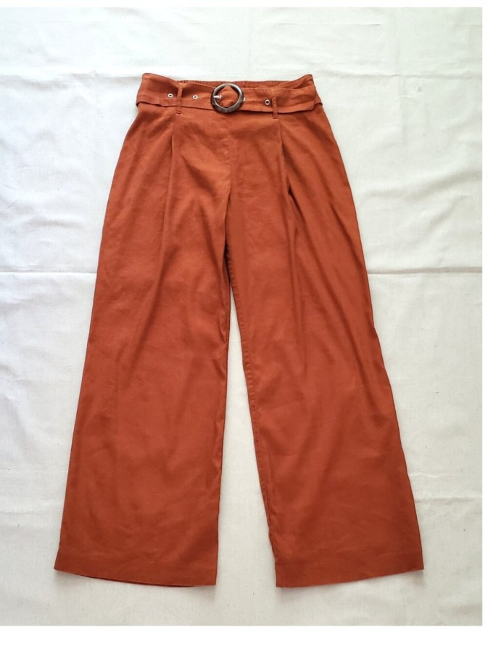 INC International Concepts Women Small Brick Linen Belted Wide-Leg Pull On Pants